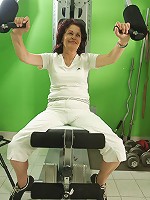 Mature women working out with and without clothes on